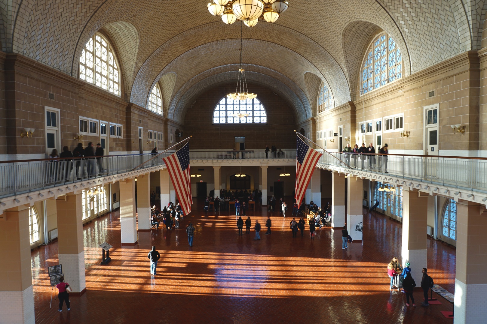 Hall with American flags in the US