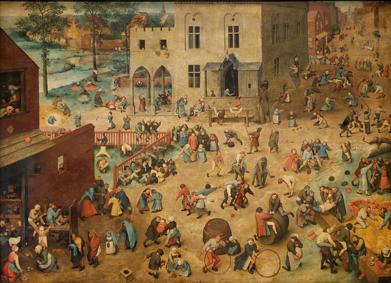 Bruegel painting of people playing games on a town square