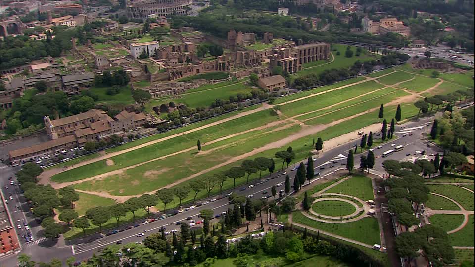Aerial view of Circus Maximus in Rome today