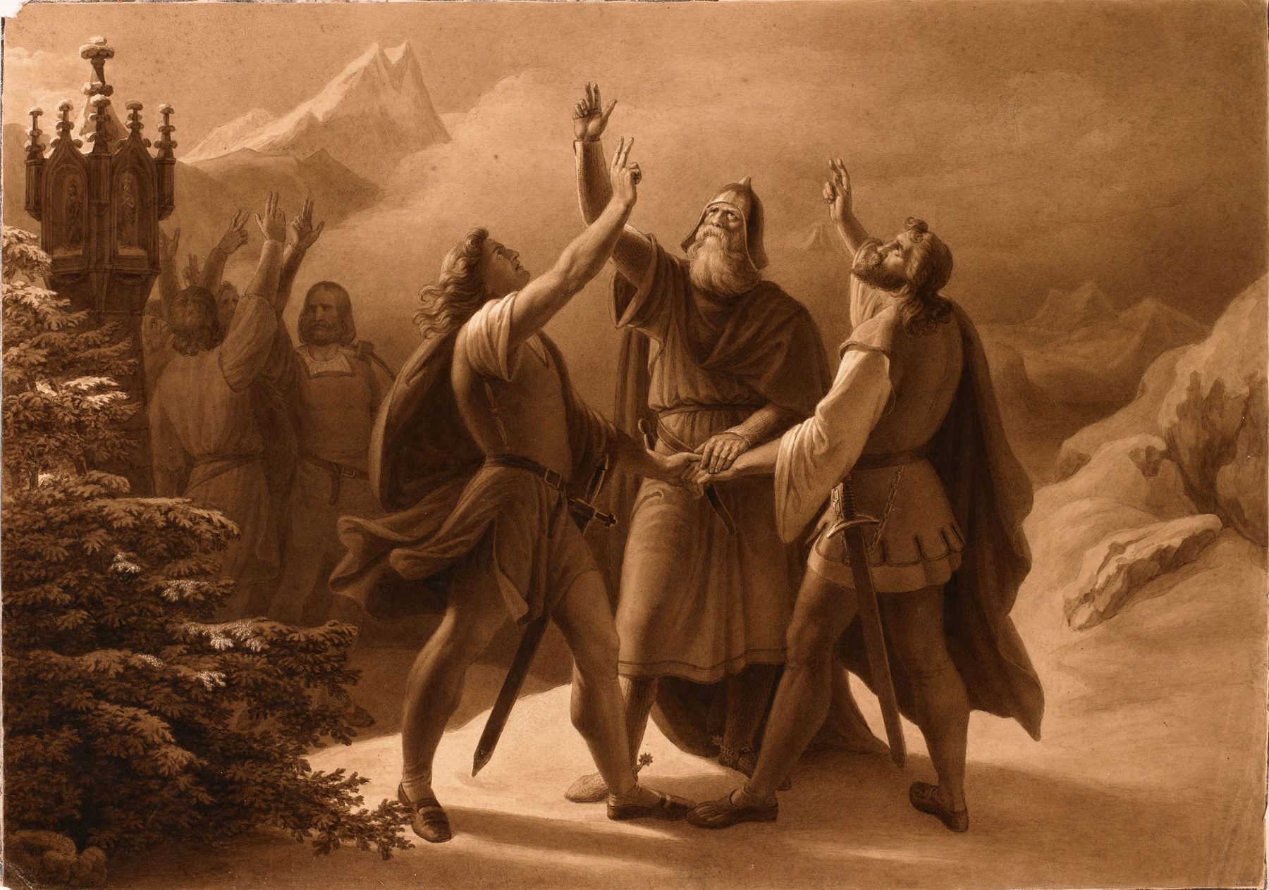 Drawing of Ruetlischwur with Wilhelm Tell
